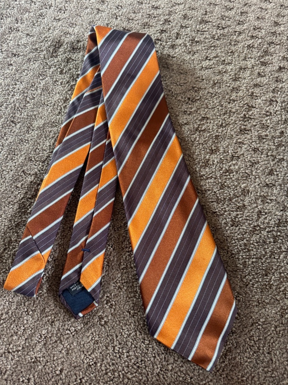 Canali Orange and Brown Diagonal Stripe Silk Tie